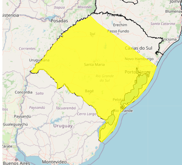 Inmet emite alerta para risco de tempestade em áreas do RS 2 alerta amarelo 1 1