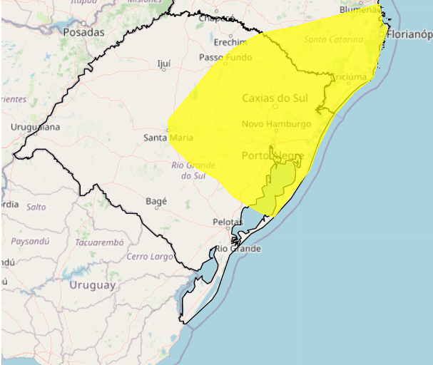 Fluxo de umidade ganha força e Inmet emite alerta para parte do RS 2 alerta amarelo