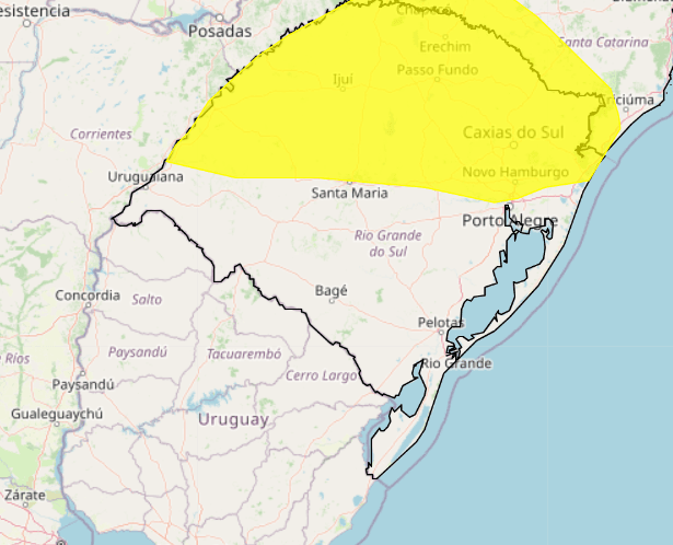 Inmet alerta para risco de tempestade em parte do RS 2 alerta amarelo