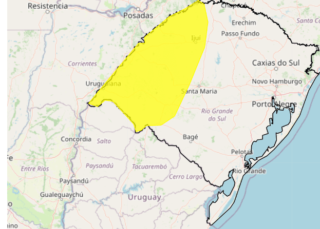 Inmet emite alerta para chuva intensa em parte do RS 2 alerta amarelo