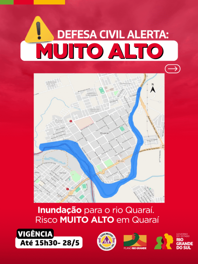 Risco muito alto: Defesa Civil emite alerta de inundação em Quaraí 2 quarai