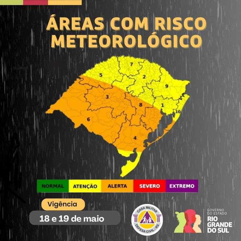 Frente fria avança e Defesa Civil emite alerta de temporal no RS 2 risco de temporal