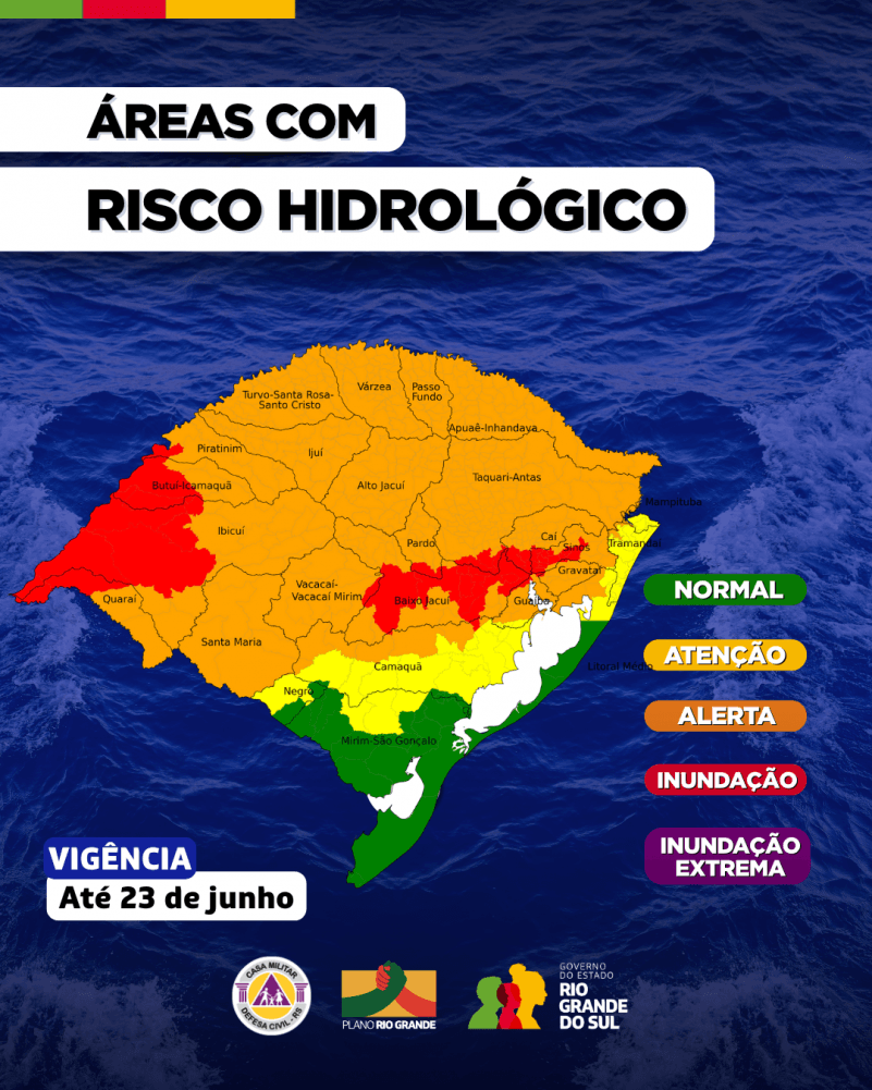 Monitoramento da Defesa Civil indica inundação em áreas do RS nos próximos dias 2 areas de risco