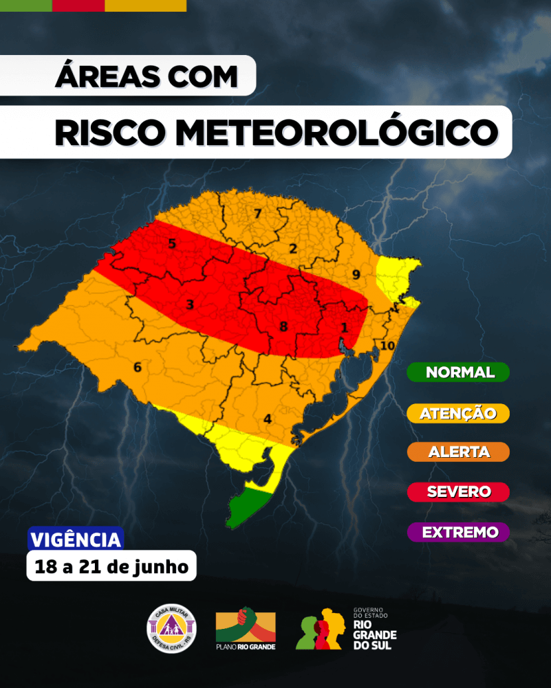 Defesa Civil emite risco de tempo severo para novas áreas do RS 2 tempo severo atualizacao