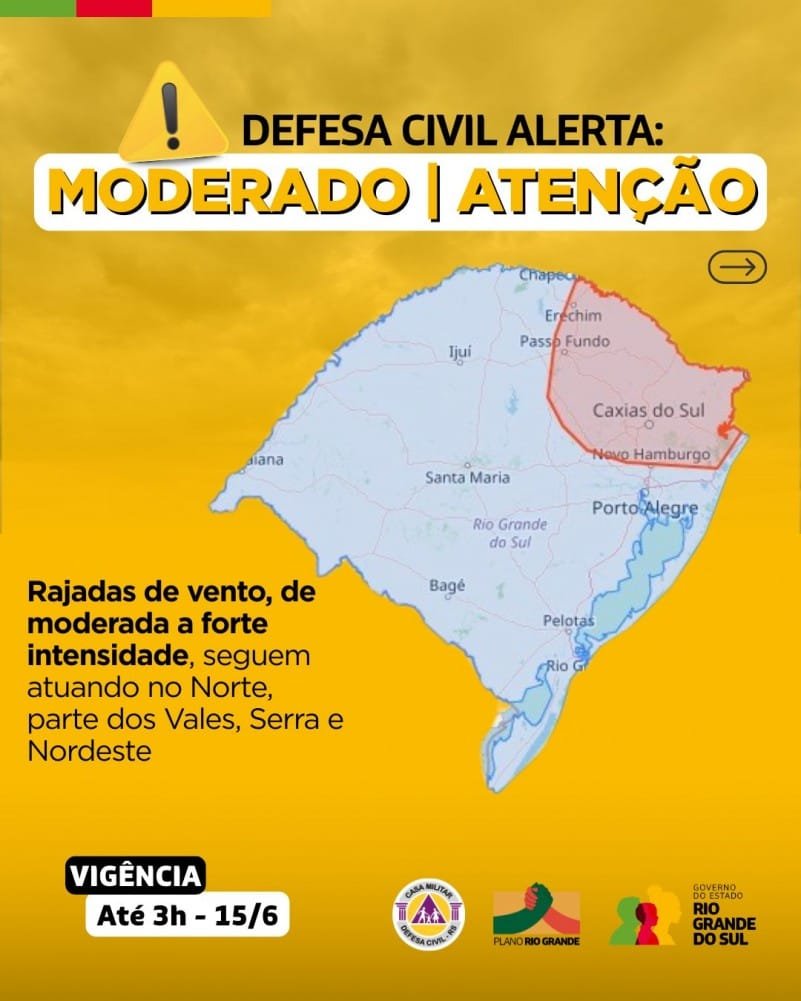 Defesa Civil emite alerta de vento forte em parte do RS 2 vento