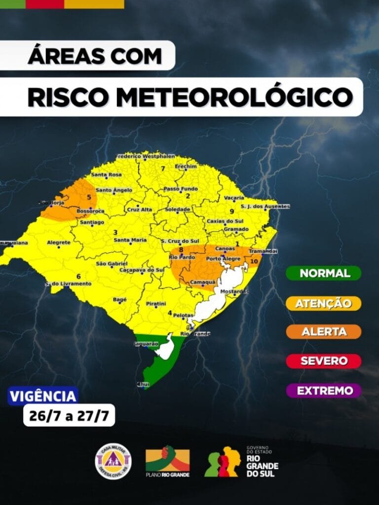 Tempo instável: Defesa Civil emite alerta laranja para áreas do RS 2 alerta laranja 1