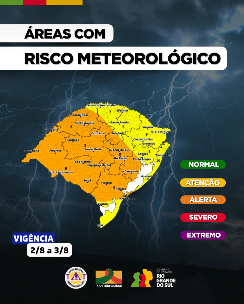 Defesa Civil emite alerta para risco de temporal em áreas do RS 2 alerta defesa civil