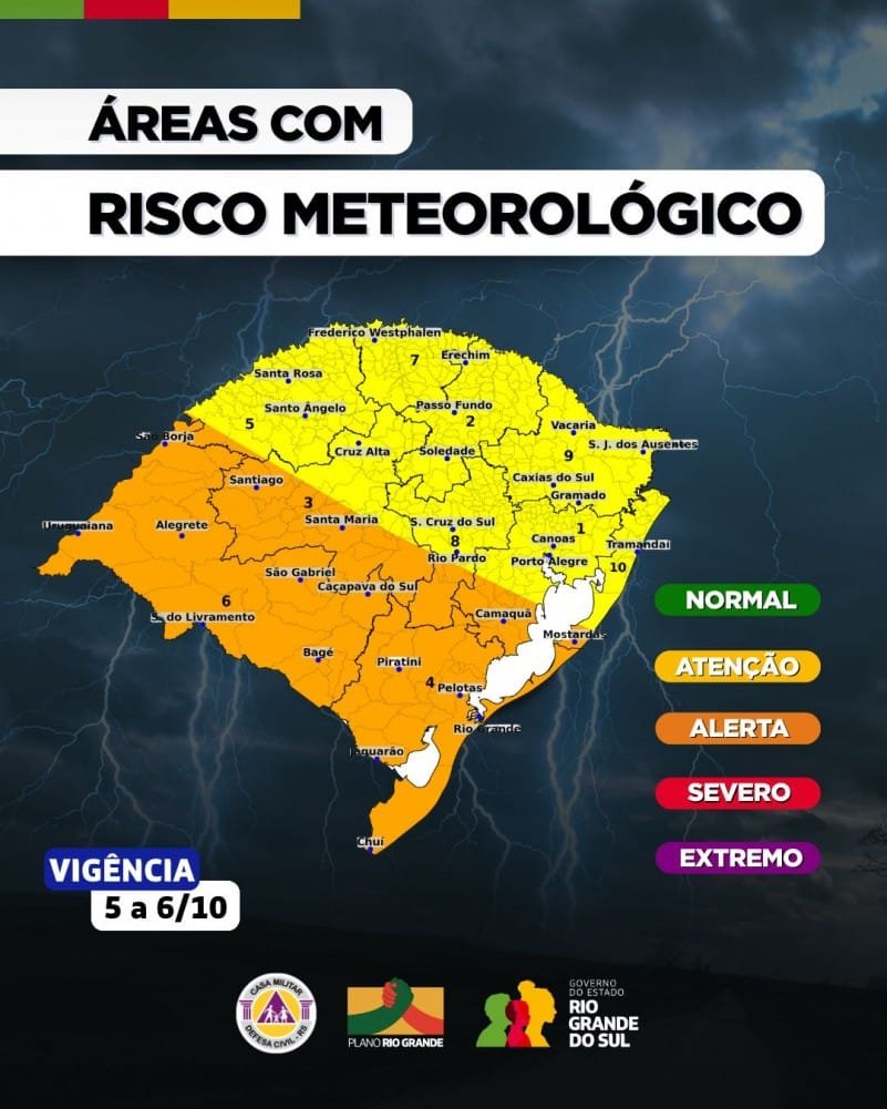 Frente fria avança e Defesa Civil alerta para tempo severo em em áreas do RS 2 tempo defesa civil