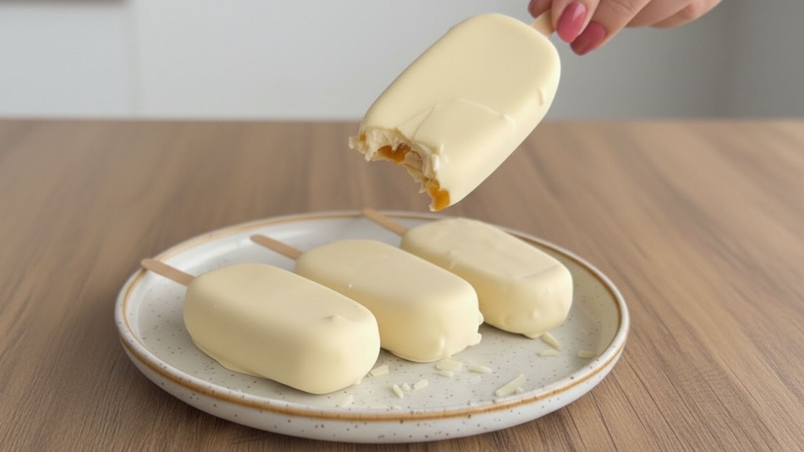 Picolé de Pudim com Casquinha de Chocolate Branco