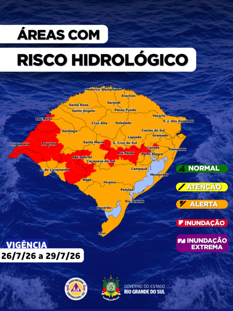Defesa Civil do RS amplia alerta de inundação e prevê novas cheias com avanço das chuvas 2 alerta veremlho inundacao