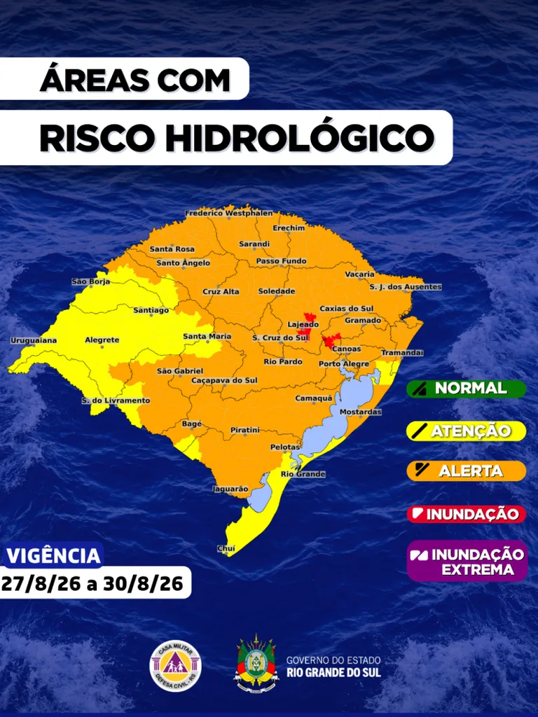 Com previsão de chuva volumosa, Defesa Civil alerta para inundação em áreas do RS 2 alerta inundacao 768x1024 1