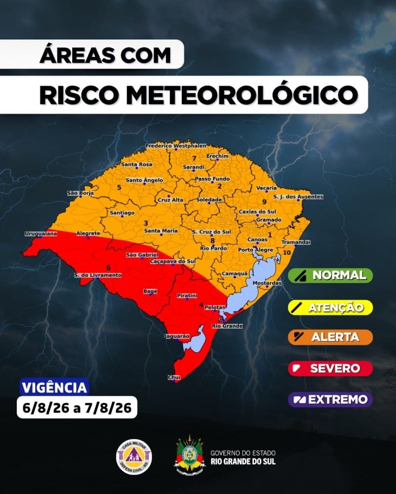 Defesa Civil emite alerta para tempo severo em áreas da Região Sul, Campanha e Fronteira Oeste 2 alerta tempo severo 1