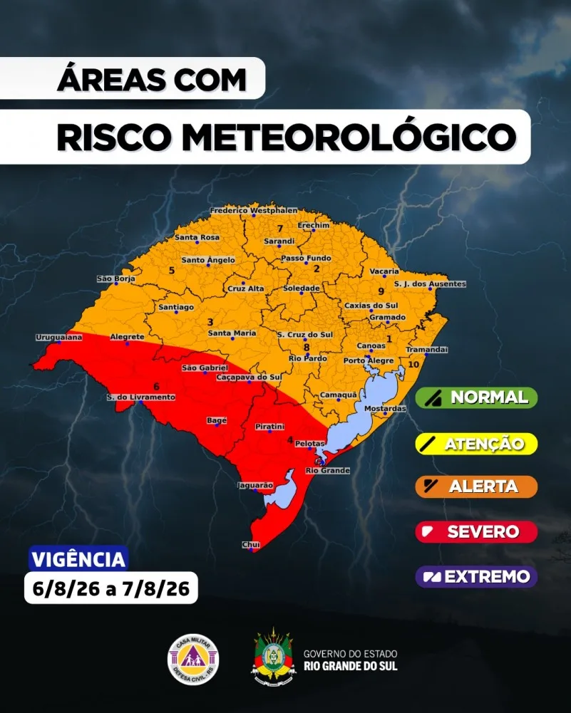 Defesa Civil emite alerta para tempo severo em áreas da Região Sul, Campanha e Fronteira Oeste 2 alerta tempo severo 1