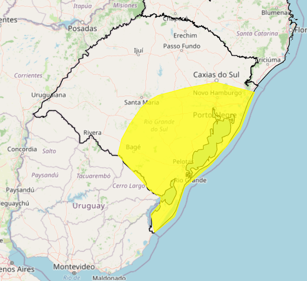 Frente fria avança e Inmet emite alerta amarelo para tempestade no RS 2 alerta amarelo