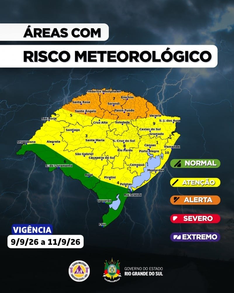 Defesa Civil emite alerta para risco de tempestade em áreas do RS 2 risco meteorologico