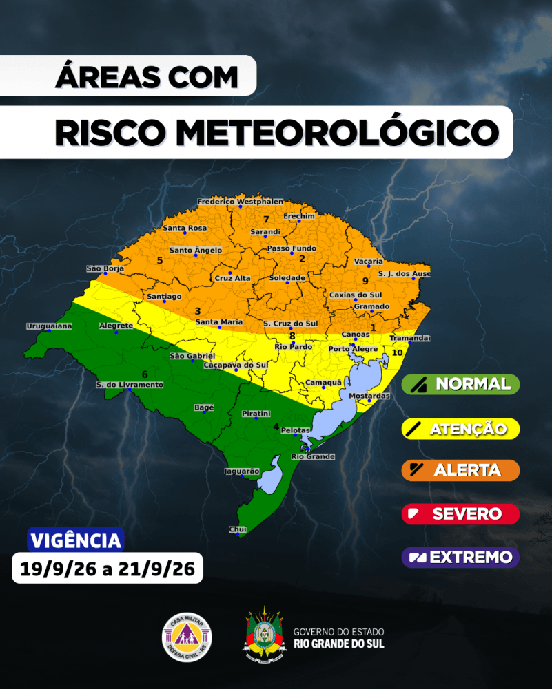 Defesa Civil alerta para risco de tempo severo e chuva intensa no RS 2 tempo severo