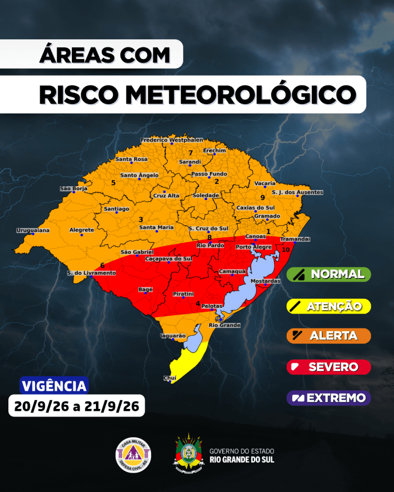 Defesa Civil emite alerta vermelho para temporal e vento forte no RS 2 temporal 1