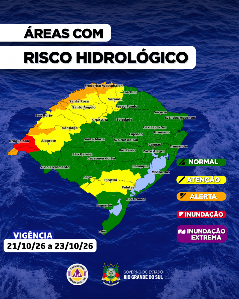 Defesa Civil divulga alerta para risco de temporal com granizo em parte do RS 2 alerta cheia