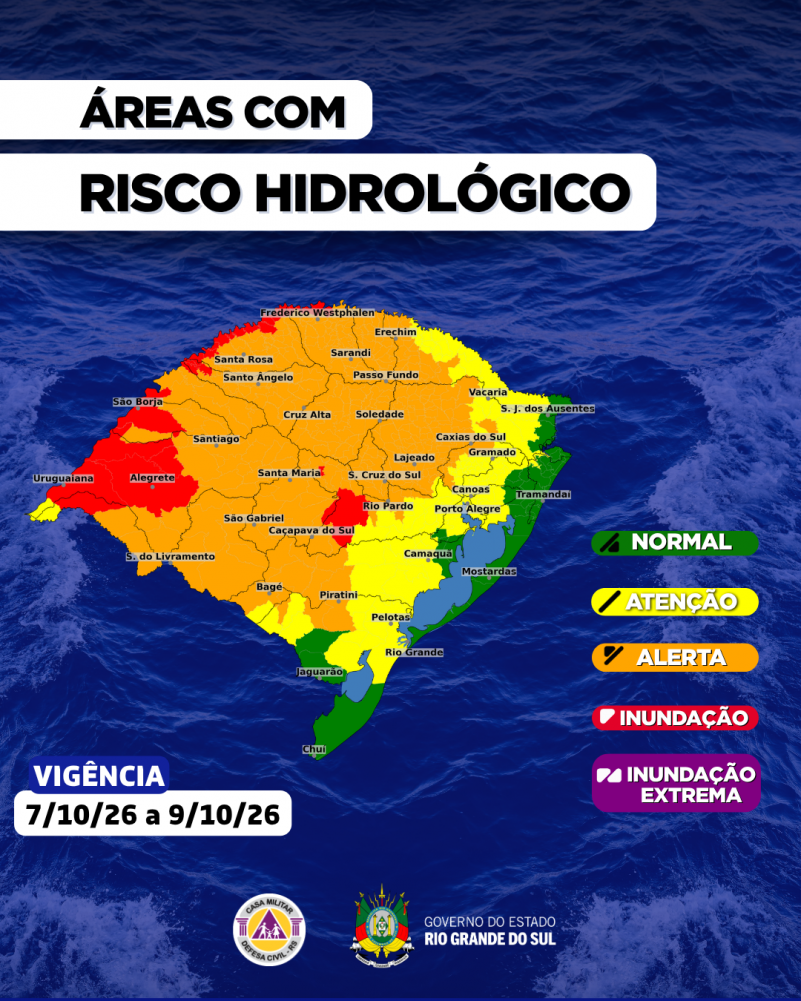 Com previsão de chuva volumosa, Defesa Civil emite alerta de inundação em áreas do RS 2 alerta inundacao