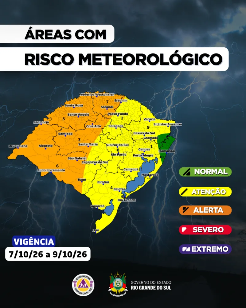 Defesa Civil emite alerta para temporal e risco de tornado em 3 regiões do RS 2 alerta tornado